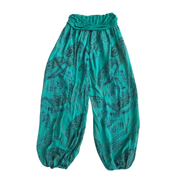 european vintage Pants - Italy Paisley Harem Pants Smocked Waist Boho wideleg hippie festival one size
